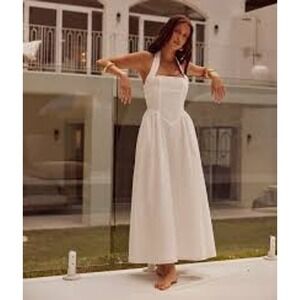 Seven Wonders Anthropologie Midi Dress Small White Halter Neck Linen $155